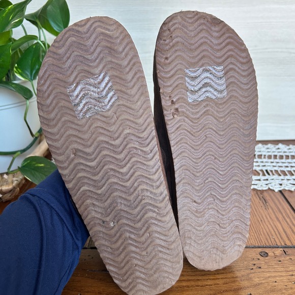 American Eagle Brown Suede Platform Clogs Mens 8 Womens 10 Buckle Mules Boho - Picture 7 of 8